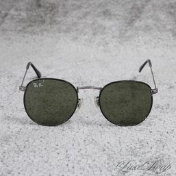 HELLO SCHOLARS! GREAT RAY BAN MADE IN ITALY BLACK METAL FRAME ROUND LENS SUNGLASSES WITH ORIGINAL CASE