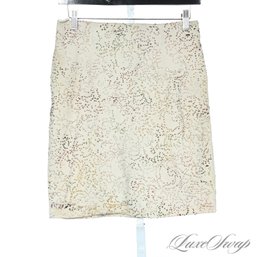 #452 BRAND NEW WITH TAGS LATINI / MARIA VITTORIA ITALY CHALK SUEDE FULLY BEAD EMBROIDERED SKIRT 42 EU