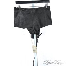 #459 BRAND NEW WITHOUT TAGS LATINI / MARIA VITTORIA ITALY BLACK NAPPA LEATHER UNLINED MICRO BOOTY SHORTS 40