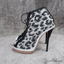 #9 NEAR MINT IN BOX 3.1 PHILIP LIM GRAPHITE CHEETAH PRINT CANVAS FRONT LACED BOOTIES SHOES 38 / 8