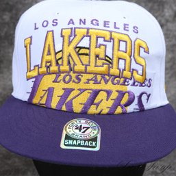 BRAND NEW WITH TAGS LOS ANGELES LAKERS WHITE AND PURPLE BASKETBALL TEAM HAT BY HARDWOOD CLASSICS