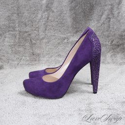 #12 MINT IN BOX 1X WORN NINE WEST ORCHID PURPLE SUEDE CRYSTAL BACK HEEL SHOES 7 (STEVE MADDEN BOX)