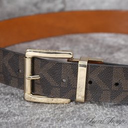 LOGOMANIA! MICHAEL KORS BROWN MONOGRAM FABRIC WIDE BELT WOMENS M