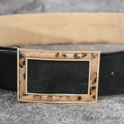 MASSIVE OSCAR DE LA RENTA BLACK HIGH POLISHED AND PONYSKIN FUR BUCKLE WIDE BELT M