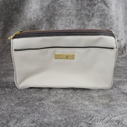 SALVATORE FERRAGAMO PARFUMS NATURAL ECRU FABRIC ZIP TOP TRAVEL DOPP KIT / TOILETRY BAG