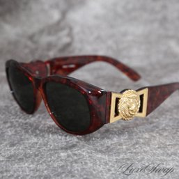 YOU KNOW WHAT THEYRE GONNA THINK! ANONYMOUS BROWN TORTOISE HUGE LIONS HEAD MOTIF VERSACE STYLE SUNGLASSES