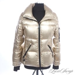 THE ONE EVERYONE WANTS! SAM NEW YORK BRIGHT GOLD METALLIC GOOSE DOWN FILLED PUFFER PARKA COAT L