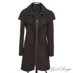 SUPER EXPENSIVE SOIA & KYO MADE IN CANADA THICK CHOCOLATE BROWN FLANNEL FITTED 3/4 COAT -- RECENT! SIZE L