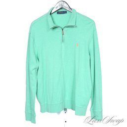 NEAR MINT AND SPRING PERFECT MENS POLO RALPH LAUREN RECENT KEY LIME GREEN MARLED STRETCH 1/2 ZIP POPOVER L