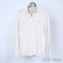 NEAR MINT AND SPRING PERFECT MENS POLO RALPH LAUREN RECENT OATMEAL FAWN MARLED STRETCH 1/2 ZIP POPOVER L