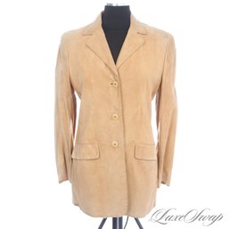 #428 BRAND NEW WITH TAGS LATINI / MARIA VITTORIA FIRENZE CAMEL CHEVRE SUEDE LONG BLAZER JACKET US 10