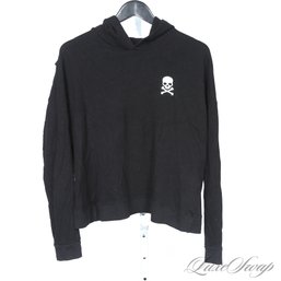 NEAR MINT AND RECENT SOULCYCLE WOMENS BLACK THIN KNIT RINGSPUN HOODIE SWEATSHIRT WITH SKULL LOGO M