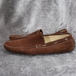 #18 MODERN MENS VIA SPIGA DARK CINNAMON BROWN SUEDE MOCCASIN ROADSTER SHOES 11