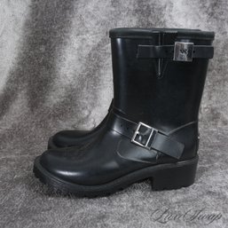 #19 WINTERS MOST PERFECT MICHAEL KORS BLACK RUBBER DOUBLE BUCKLE STRAP BOOTS