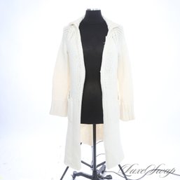 ADORE THIS! J. CREW SOLID OPTIC WHITE CHUNKY KNIT X-LONG BUTTONLESS SWING CARDIGAN SWEATER COAT