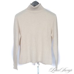 NEAR MINT AND REALLY EXCEPTIONAL WENDY B 100 PERCENT PURE CASHMERE PALE FAWN OATMEAL THIN TURTLENECK SWEATER L