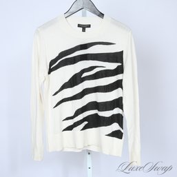 GORGEOUS AND RECENT BRAND NEW WITH TAGS BANANA REPUBLIC SILK AND CASHMERE IVORY ZEBRA PRINT THIN SWEATER S