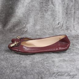 #21 BRAND NEW WITHOUT BOX DOLCE & GABBANA DARK WINE LEATHER GOLD LOCK BUCKLE BALLET FLAT SHOES 39 / 9