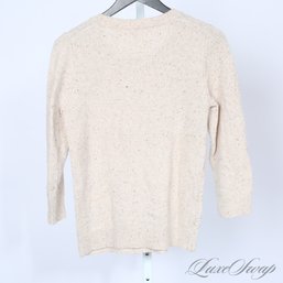 GORGEOUS AND NEAR MINT J. CREW OATMEAL DONEGAL SPECKLED IRISH CABLEKNIT LAMBSWOOL BLEND SWEATER WOMENS M