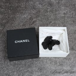 #1 AUTHENTIC NEAR MINT AND EXCEPTIONAL CHANEL BLACK FULL SEQUIN EMBROIDERED CAMELIA FLOWER BROOCH