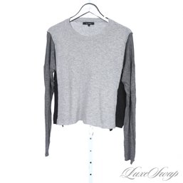 NEAR MINT AND RECENT OLIVACEOUS MULTI GREY COLORBLOCK THIN KNIT OVERSIZED MODERN SWEATER WOMENS L