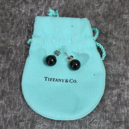 #5 AN EXCEPTIONAL PAIR OF TIFFANY & CO .925 STERLING SILVER AND ONYX BLACK BALL EARRINGS