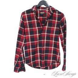 YEAH THIS IS GOOD! WOMENS RUGBY RALPH LAUREN RED MULTI LUMBERJACK PLAID TARTAN SHIRT WITH FACETED BUTTONS 6