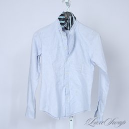 INSANELY GOOD WOMENS RUGBY RALPH LAUREN BLUE WHITE STRIPED OXFORD CLOTH SHIRT WITH REPP STRIPE COLLAR POP 6