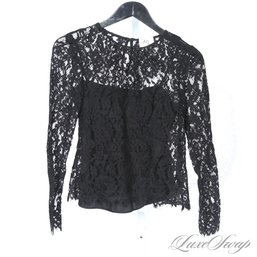 TIMELESS AND BEAUTIFUL MILLY NEW YORK BLACK LACE LONG SLEEVE TOP WITH TANK LINER MADE IN USA 0