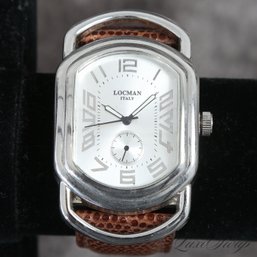 #16 A LARGE AND FANTASTIC LOCMAN OROLOGI ITALY STAINLESS STEEL 'CHRONOGRAPH 2CT' WATCH ON BROWN STRAP