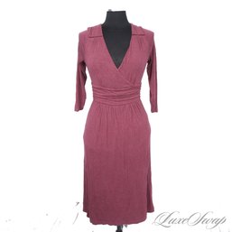 SOOO COMFY (AND EXPENSIVE) MAEVE RICH PLUM UNLINED SPRING WEIGHT DRAPED STRETCH JERSEY LONG SLEEVE DRESS M