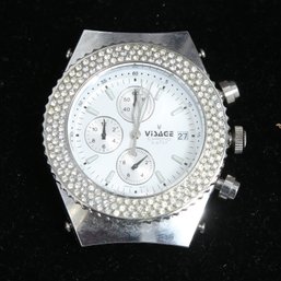 #19 VISAGE STAINLESS STEEL AND BLINGED OUT CRYSTAL BEZEL CHRONOGRAPH WATCH