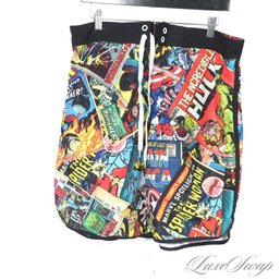 WHERES MY COMIC BOOK PEOPLE! MENS MARVEL OFFICIALLY LICENSED BATHING SUIT WITH ALLOVER COMIC COVER PRINT XL
