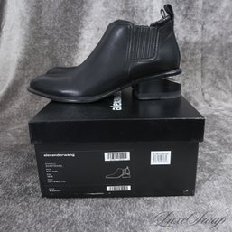 MINT CONDITION $595 ALEXANDER WANG 'KORI CALF' BLACK LEATHER CUTOUT HEEL BOOTIES SHOES 36.5 / 6.5