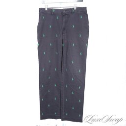 THE ONES EVERYONE WANTS! MENS POLO RALPH LAUREN NAVY BLUE WASHED ALLOVER GREEN PONY EMBROIDERED CHINO PANTS 32
