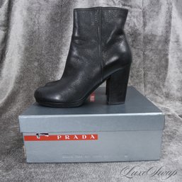 FANTASTIC CONDITION $600 PLUS PRADA MADE IN ITALY BLACK SOFT LEATHER SIDE ZIP BOOTIES 41 / US 11