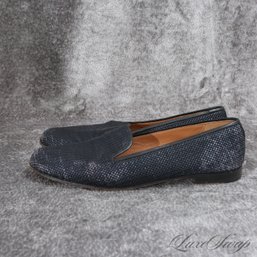 PALM BEACHES FINEST! STUBBS AND WOOTTON BLACK COATED LINEN BASKETWEAVE LOAFERS WOMENS 8.5