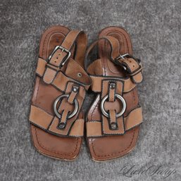 $400 PLUS MARNI MADE IN ITALY BROWN LEATHER METAL RING HARDWARE ANKLE STRAP SANDALS 36.5 / 6.5 US