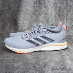 #9 FANTASTIC CONDITION MENS ADIDAS GREY AND WHITE NEON ORANGE TRIM RUNNING SNEAKERS 12