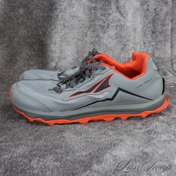 #10 VERY RECENT ALTRA 'LONE PEAK 5' GREY AND ORANGE TRIM RUNNING SNEAKERS MENS 12