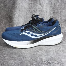 #11 SUPER RECENT AND MOST WANTED SAUCONY NAVY BLUE AND WHITE MESH KNIT RUNNING SNEAKERS 12.5