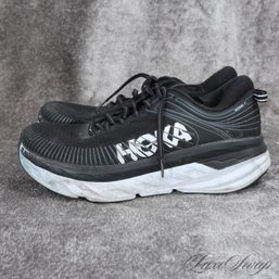 #14 THE ONES EVERYONE WANTS! HOKA ONE ONE BLACK MESH KNIT RUNNING SNEAKERS 'W BONDI 7' 10