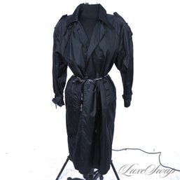 TOTALLY FEELING THIS ONE TOO! VINTAGE BARBARA M. COLLECTION BLACK CAPED BACK EPAULET SHOULDER TRENCH COAT 3/4