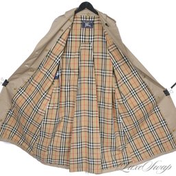 FULL SET COMPLETE : WOMENS BURBERRY LONDON MADE IN ENGLAND TAN TARTAN NOVACHECK LINED TRENCH COAT 14 X-TALL