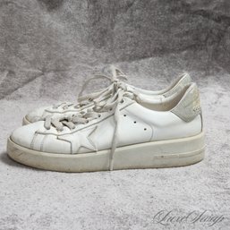 THE ONES EVERYONE WANTS! GOLDEN GOOSE DELUXE BRAND GGDB MADE IN ITALY WHITE DISTRESSED 'PURE' SNEAKERS 38