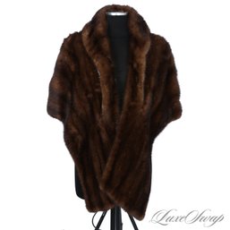 #1 GOLDEN AGE LUXE VINTAGE MAHOGANY BROWN GENUINE MINK FUR SHAWL JACKET WITH POCKETS FITS ABOUT S