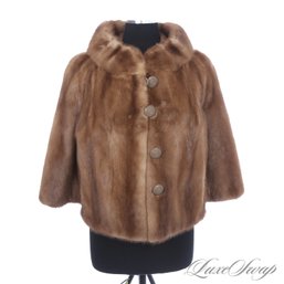 #2 GOLDEN AGE LUXE VINTAGE BLONDE GENUINE MINK FUR STAND COLLAR JACKET WITH POCKETS FITS ABOUT S/M