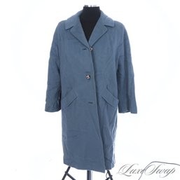 AN EXCEPTIONAL VINTAGE 1960S LAKE BLUE 100 PERCENT PURE CASHMERE LONG COAT WITH GREAT BUTTONS FITS ABOUT M