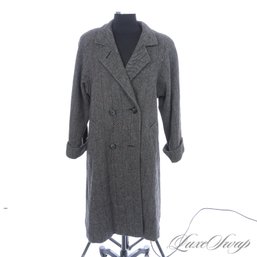 SERIOUSLY HEAVYWEIGHT VINTAGE PAVILLION WOMENS CHARCOAL TWEED WINE CHECKED LONG WINTER COAT FITS ABOUT M
