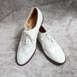THESE ARE AWESOME! THOM BROWN MADE IN USA WHITE LEATHER WINGTIP WOMENS OXFORD SHOES 10